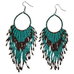 Beaded Fringe Hoop Earrings
